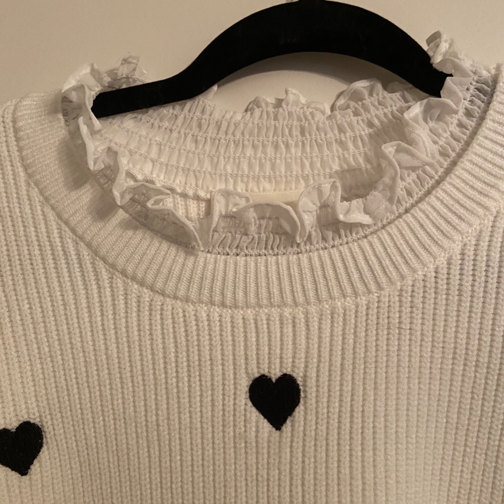 Anthropologie sweater hearts black & white women's L never worn NWT lace collar - Picture 4 of 10